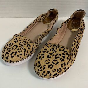 Ballerina flats foldable shoes size 9 leopard print light calf hair